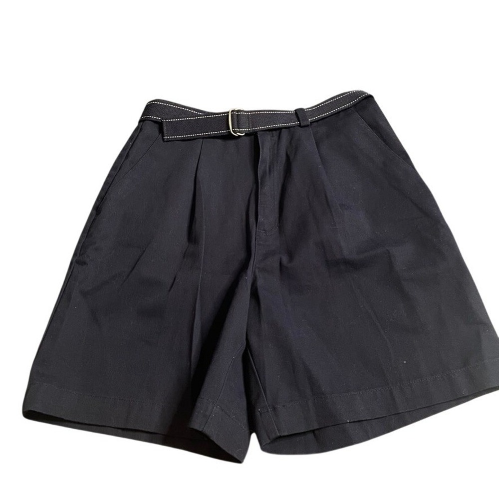 St Johns Bay Womens Navy Blue‎ Worry Free Pleated Shorts Size 8 with Belt